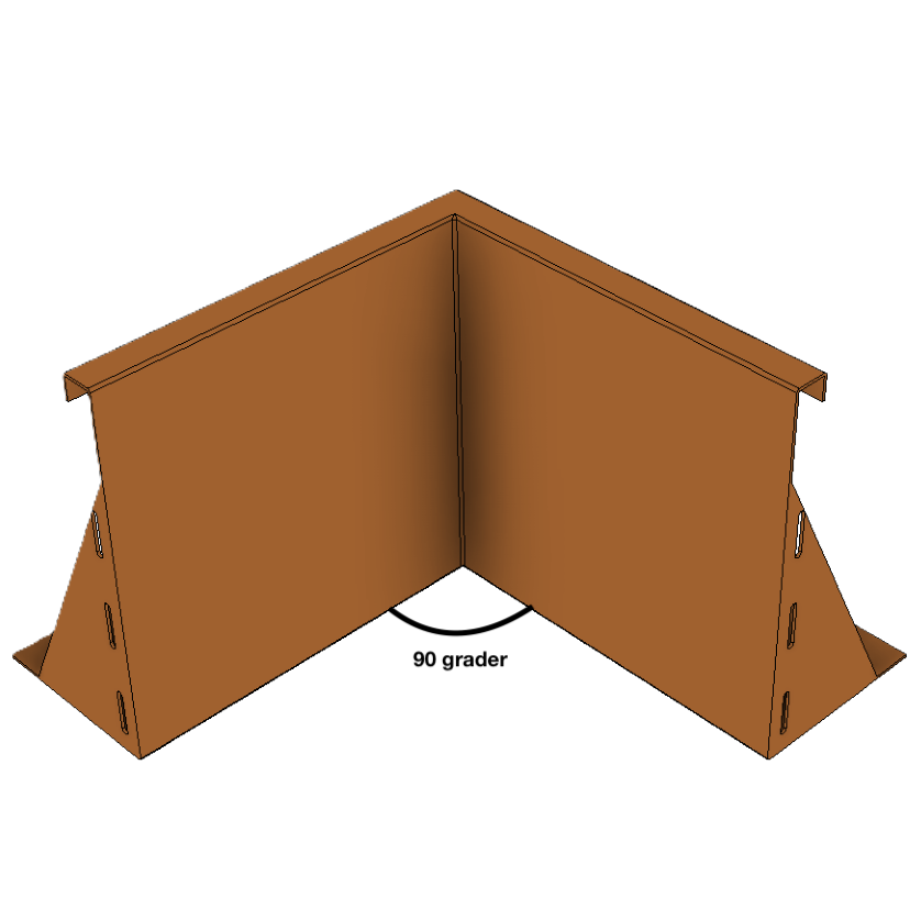 Indvendig hjørne til støttemur i cortenstål